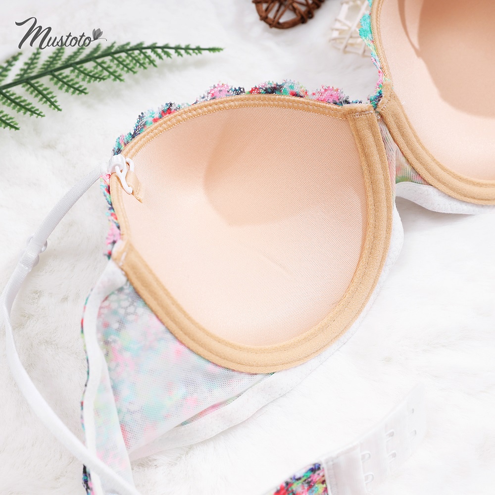 Áo Lót Ren Mút Mỏng 1cm Cúp Ngang Bra Confetti Hoa 7 Màu Tháo Rời Dây (Mustoto MA25)