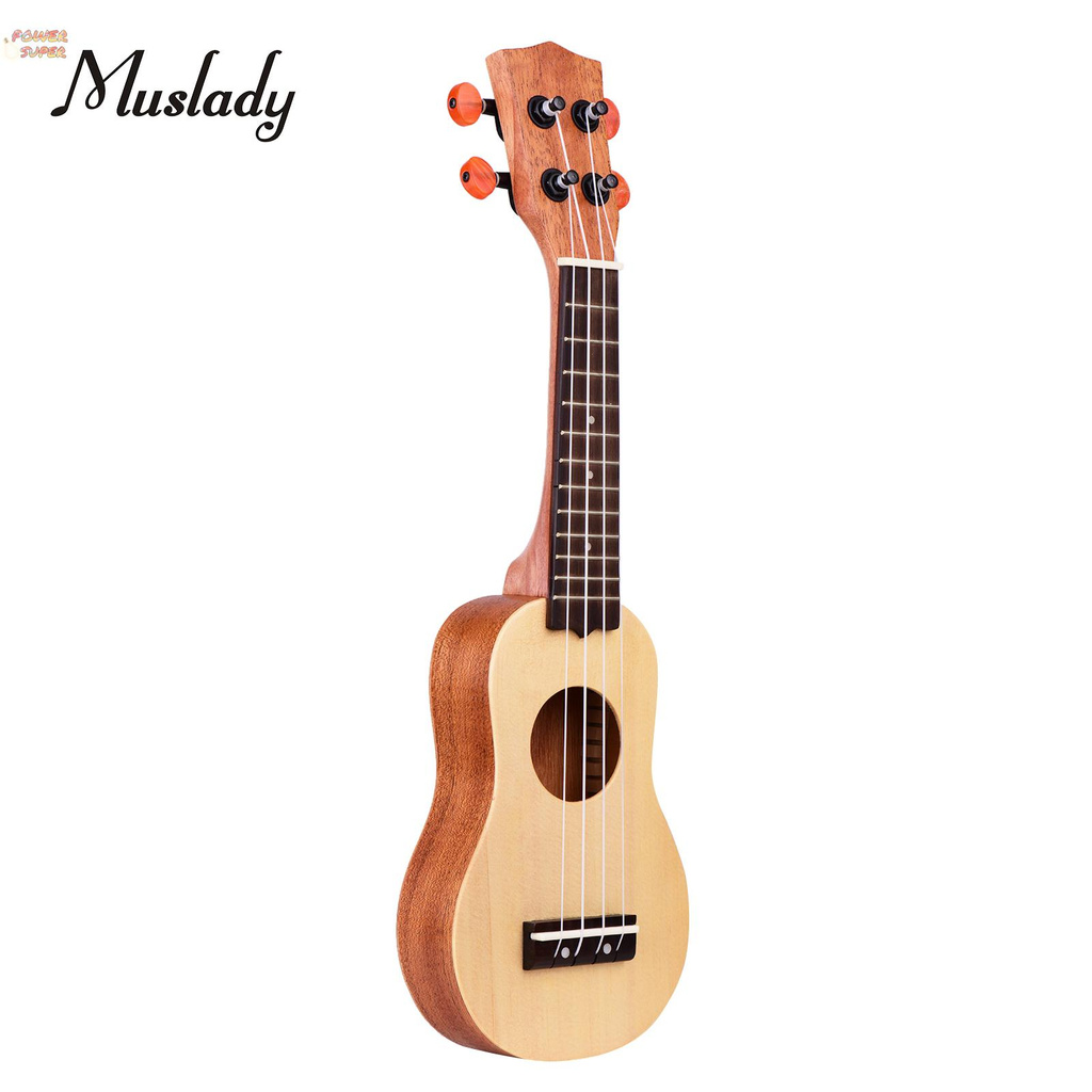Muslady 17 Inch Mini Acoustic Ukulele Travel Portable Ukelele Uke Pocket 4-string Guitar Spruce Wood Topboard with Carry Bag