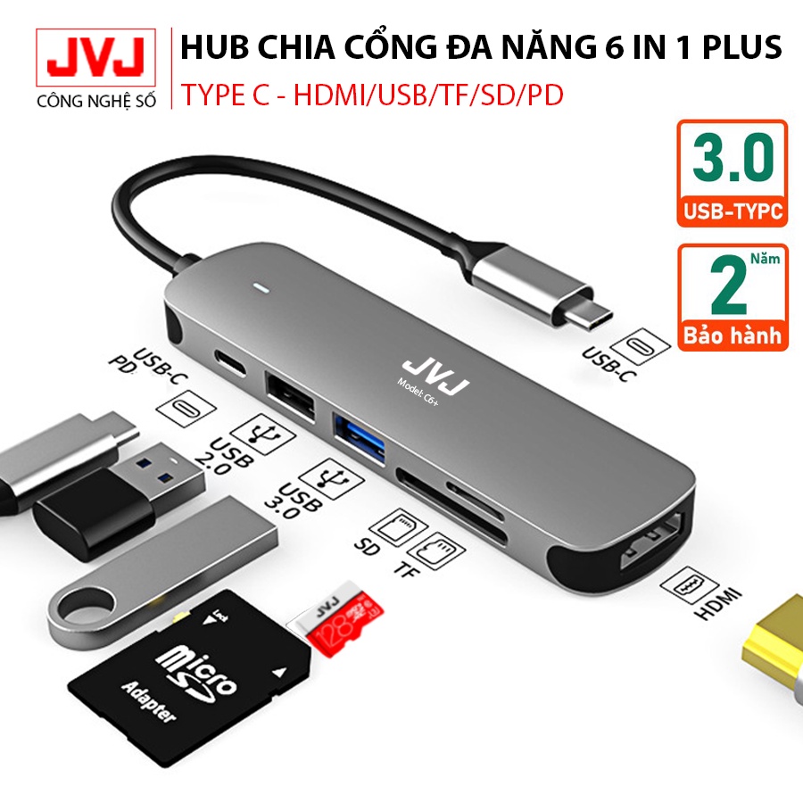 Hub type C USB C10 /C8/C6/C5/C4 JVJ đa năng cổng chuyển đổi chia cổng cho MacBook, Laptop - Bảo hành chính hãng 2 năm