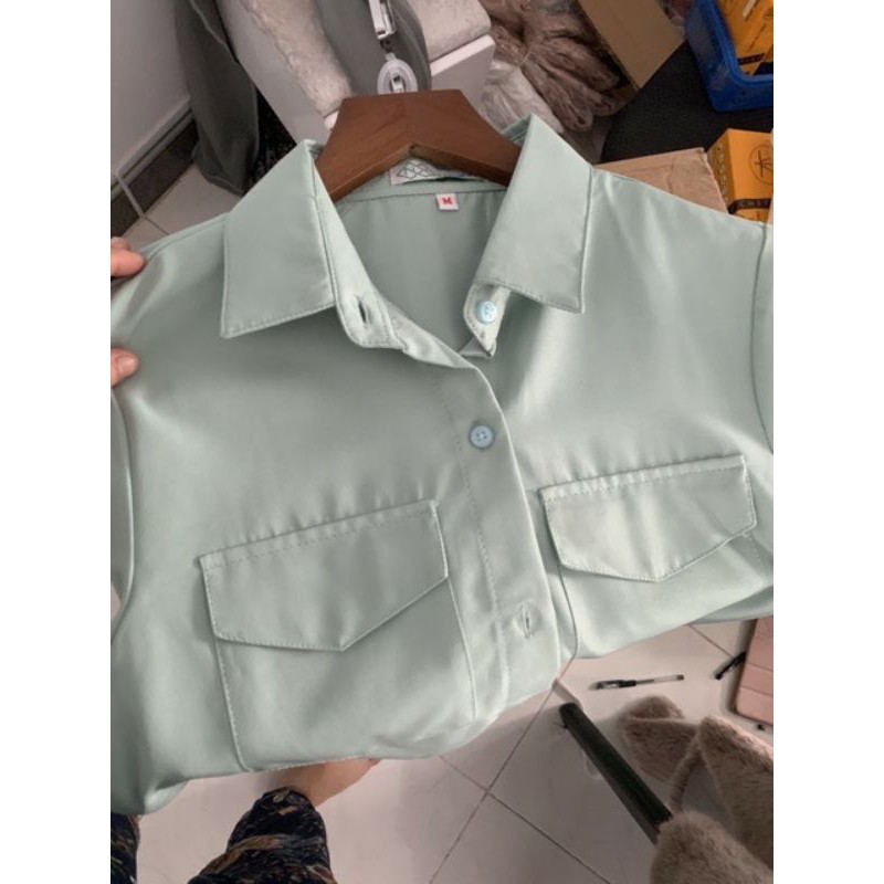💚 Áo Sơ Mi Nữ Tay Ngắn 💚  2 Màu Xanh Min và Xanh Biển 💚 | BigBuy360 - bigbuy360.vn