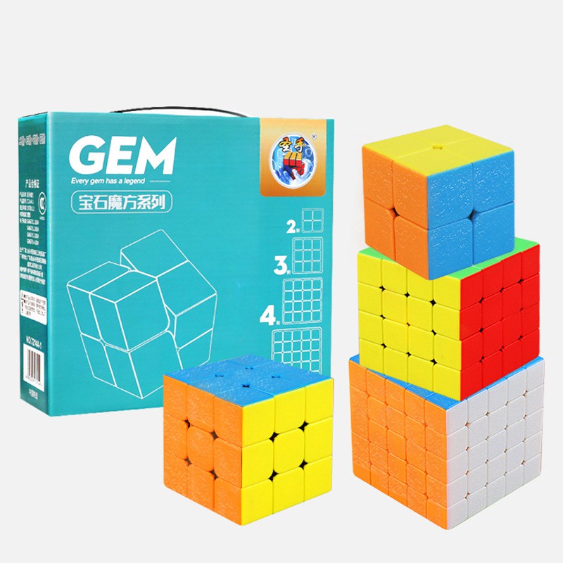 ❤️ HOTSALE ❤️ Combo Hộp 4 Rubik GEM 2x2 3x3 4x4 5x5 Xoay trơn mượt, bẻ góc tốt (Xanh)