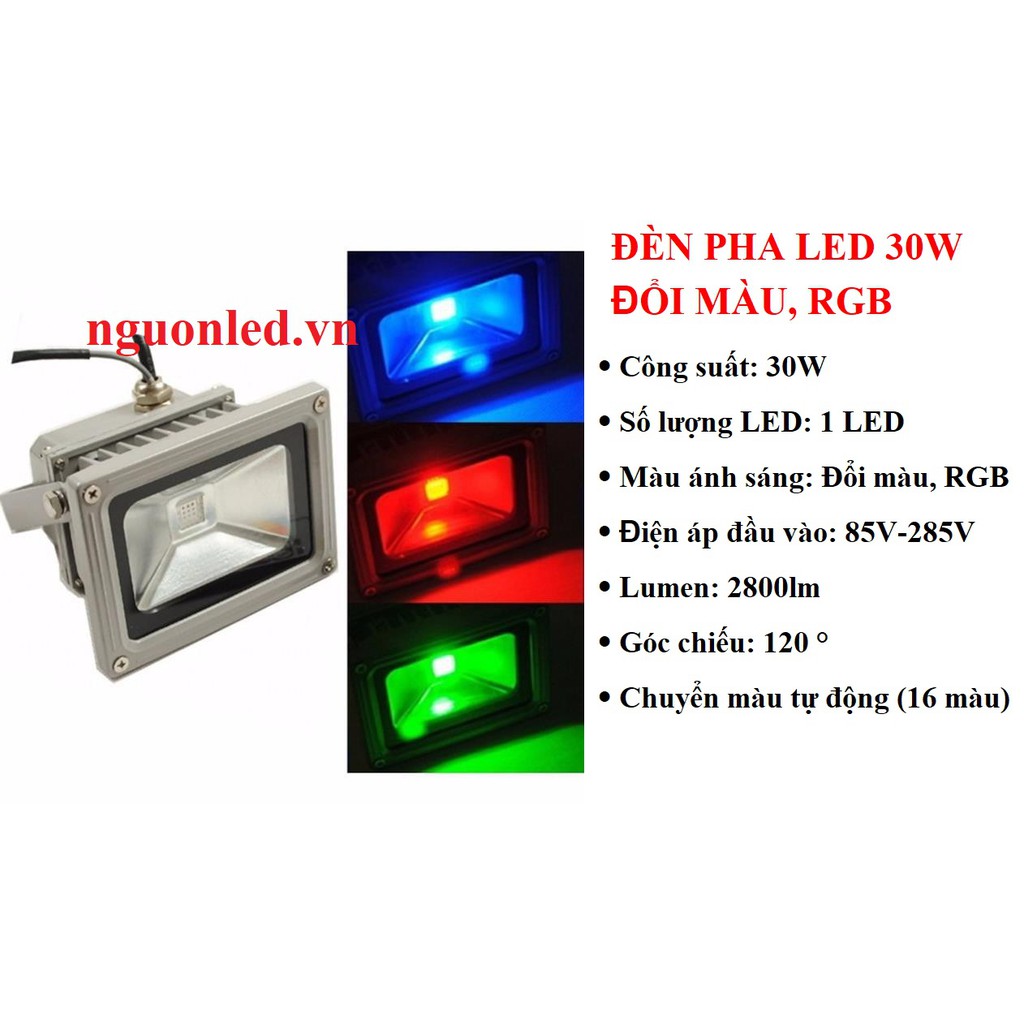 Đèn pha led 30W đổi màu, RGB (NÊN MUA) loại tốt, giá rẻ, chất lượng, đủ watt, siêu sáng, 16 màu ánh sáng, chiếu rộng.