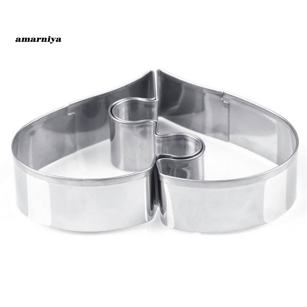 Set 2 Khuôn Cắt Bánh Hình Mảnh Ghép Trái Tim Bằng Thép Không Gỉ Tiện Dụng