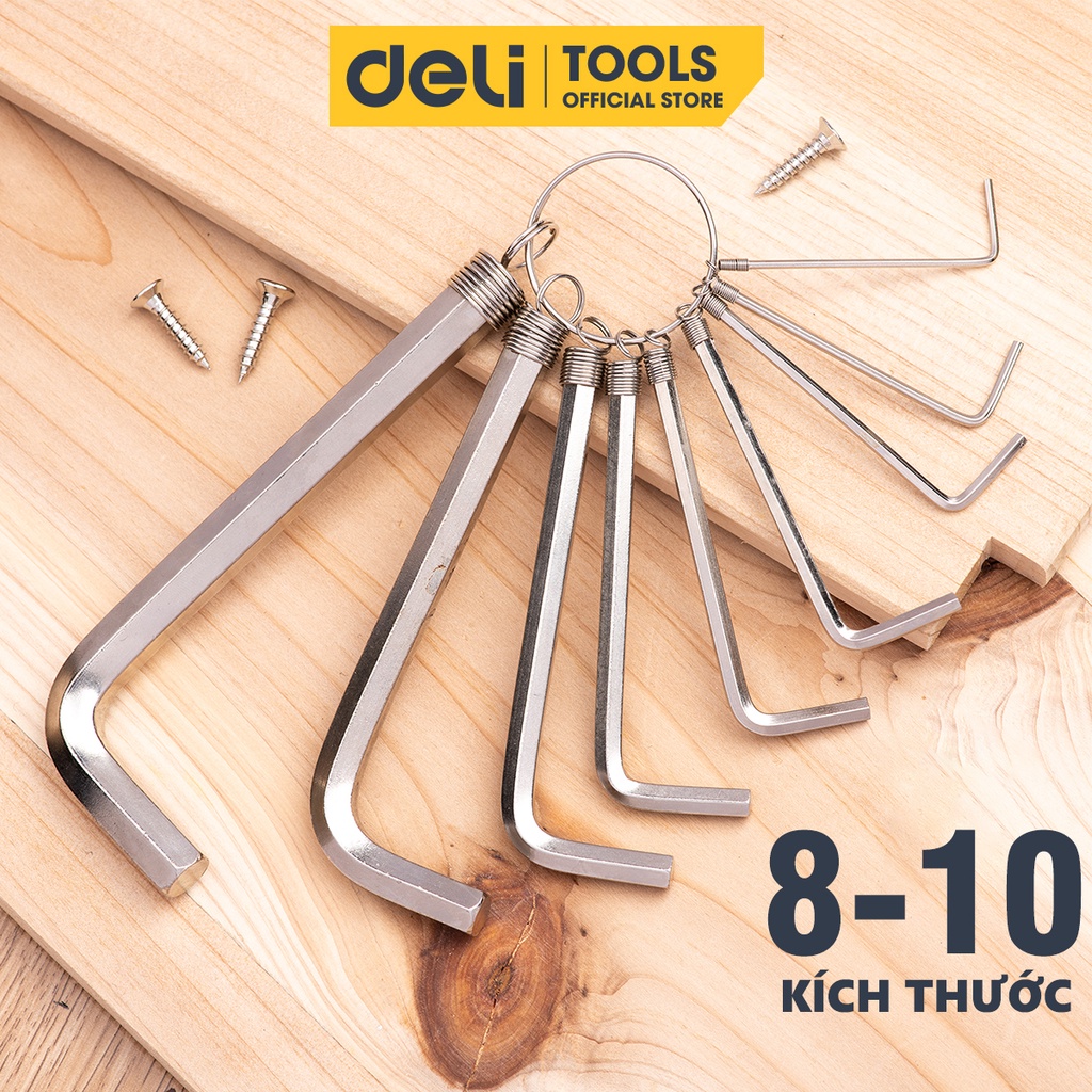 Bộ Khóa Lục Giác Chữ L Đầu Bằng Deli Cao Cấp Chính Hãng - Kích Thước 1,5 - 10mm - Có Móc Khóa Tiện Dụng - EDL3080