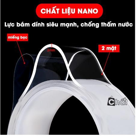 Cuộn băng keo nano 2 mặt trong suốt cao cấp chịu lực chịu nhiệt tốt