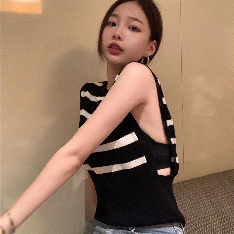 Áo Sát Nách Cổ Tròn Form Rộng Họa Tiết Kẻ Sọc Phong Cách Hàn Quốc | BigBuy360 - bigbuy360.vn