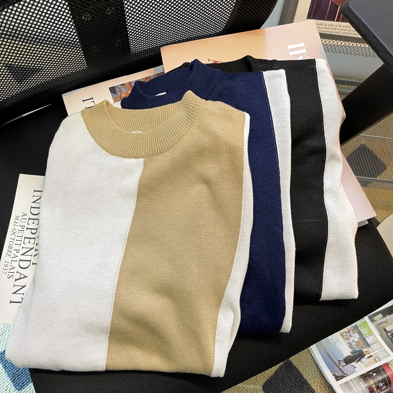 Áo Thun Tay Ngắn Cổ Tròn Màu Sắc Tương Phản Dễ Phối Đồ Phong Cách Hàn Quốc Thời Trang Cho Nam