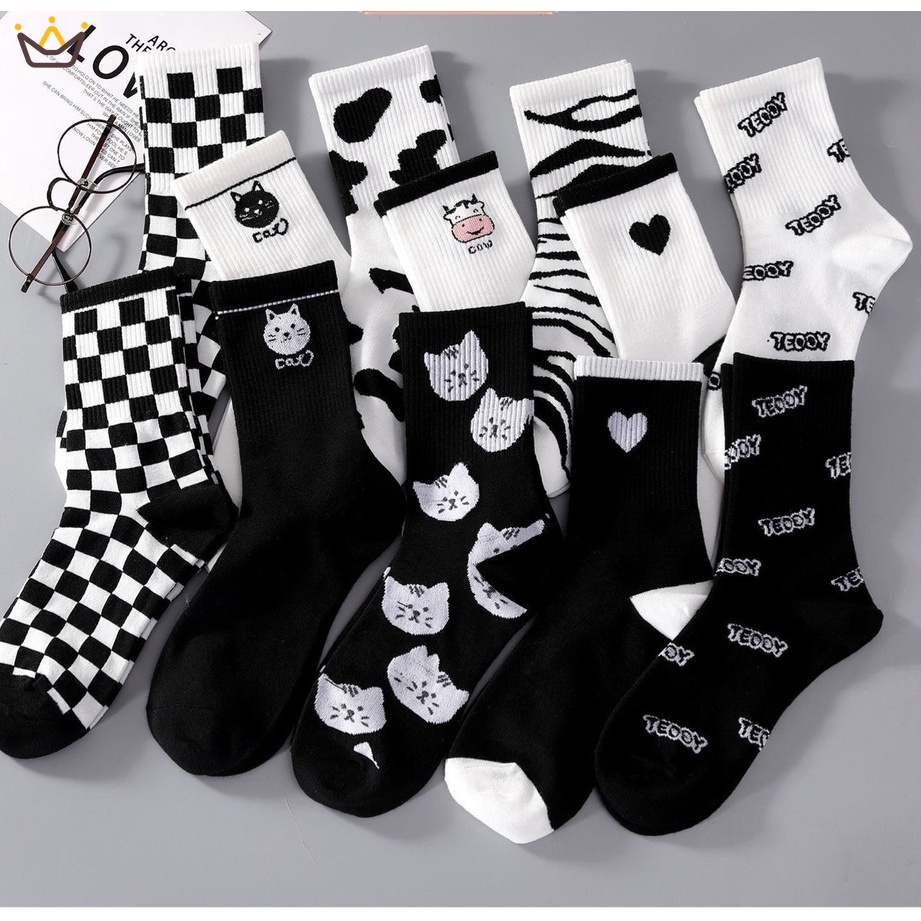 Vớ Cổ Cao Trung Bình In Họa Tiết Ngựa Vằn Thời Trang Hàn Quốc Cho Nam Và Nữ