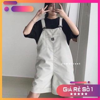 Quần Yếm Nữ Dáng Xuông Ulzzang🌸 Yếm Kaki Đùi Lửng Form Rộng Unisex Có 2 Túi Trước 2 Màu Đen Trắng