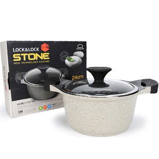 [Lock&Lock] Nồi vân đá Stone 2 tay cầm 20cm - 24cm (Có thể sử dụng bếp từ)