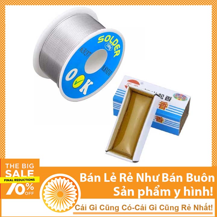 Combo Thiếc Hàn Solder OK 0.8mm 100g Và Hộp Nhựa Thông Hộp Loại Tốt