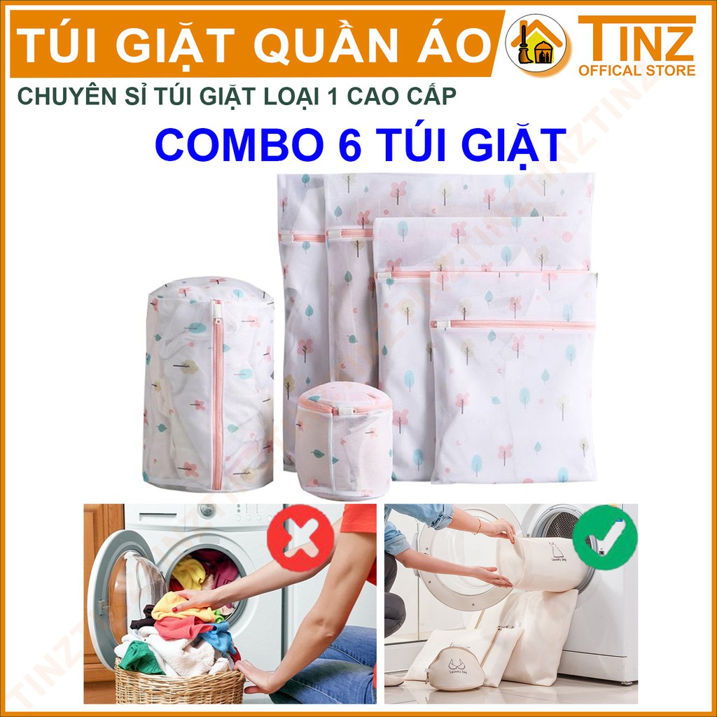 Combo 6 Túi Giặt TINZ VN Cây Xanh, Túi Lưới Giặt Đựng Áo Quần Cao Cấp Dành Cho Máy Giặt