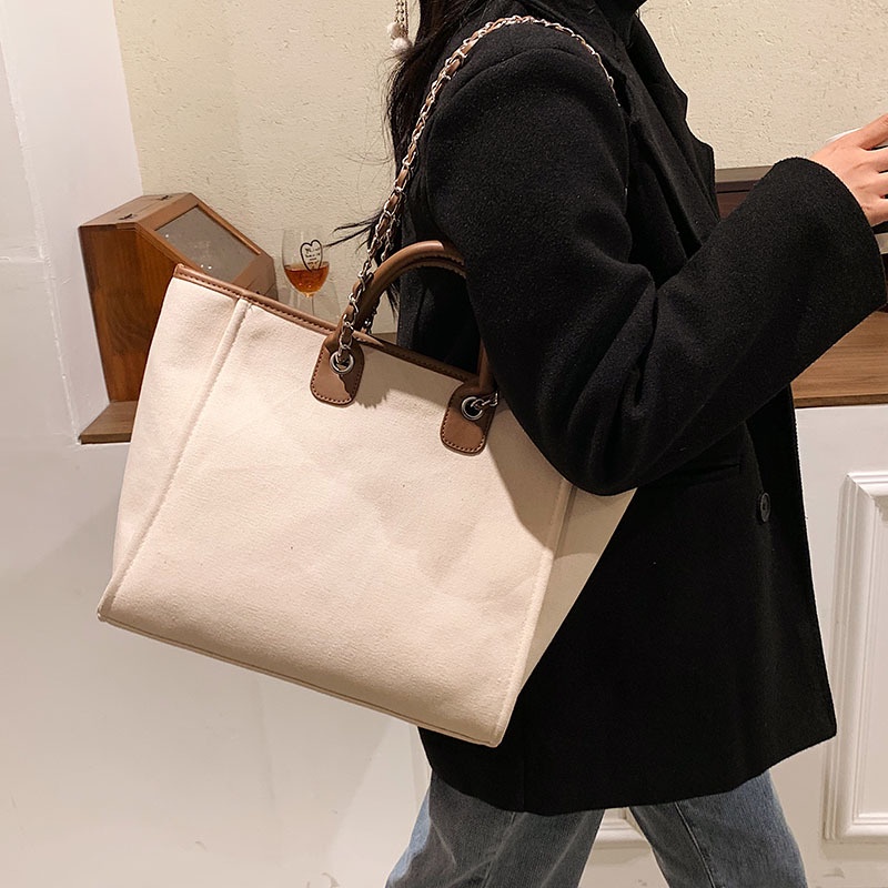 Túi Xách JASMIN NOIR Vải Canvas Dáng Vuông Cỡ Lớn Thiết Kế Đơn Giản Cho Nữ