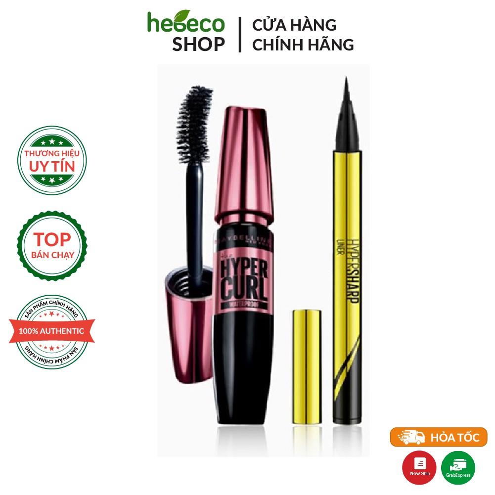 Bút kẻ mắt nước siêu sắc mảnh không lem, trôi + Mascara Dài Mi và Cong Mi Hyper Curl Maybelline New York - Mỹ Chính Hãng