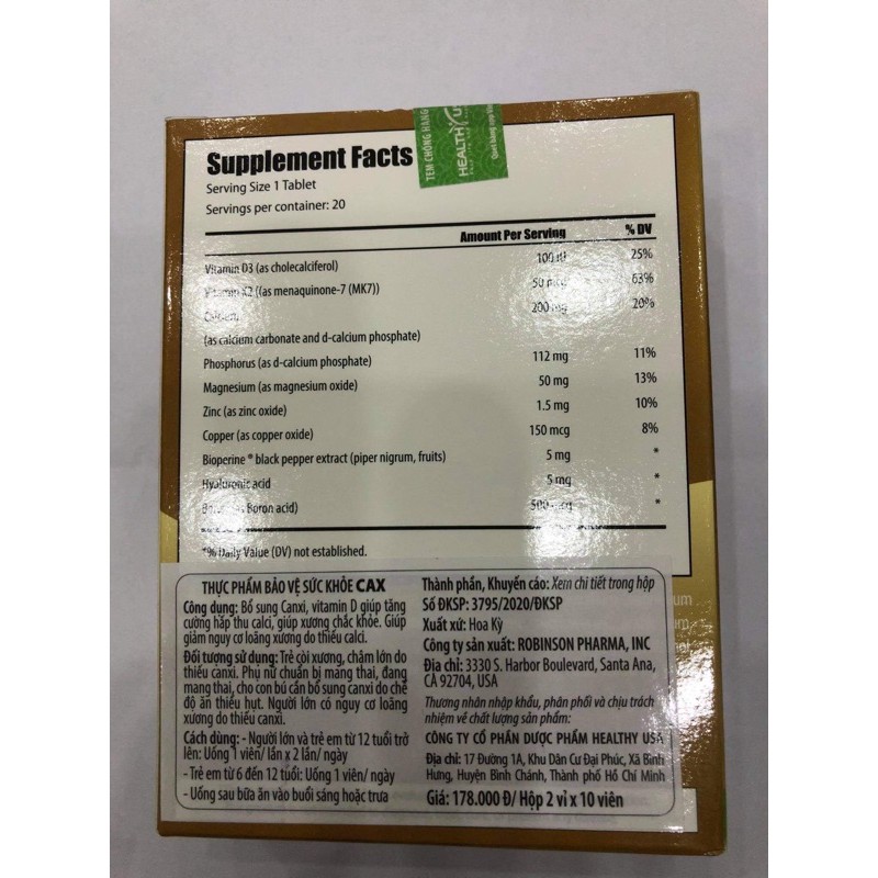 Cax - trẻ từ 6 tuổi còi xương, chậm lớn do thiếu canxi ,phụ nữ chuẩn bị mang thai, cho con bú, người lớn thiếu hụt calci