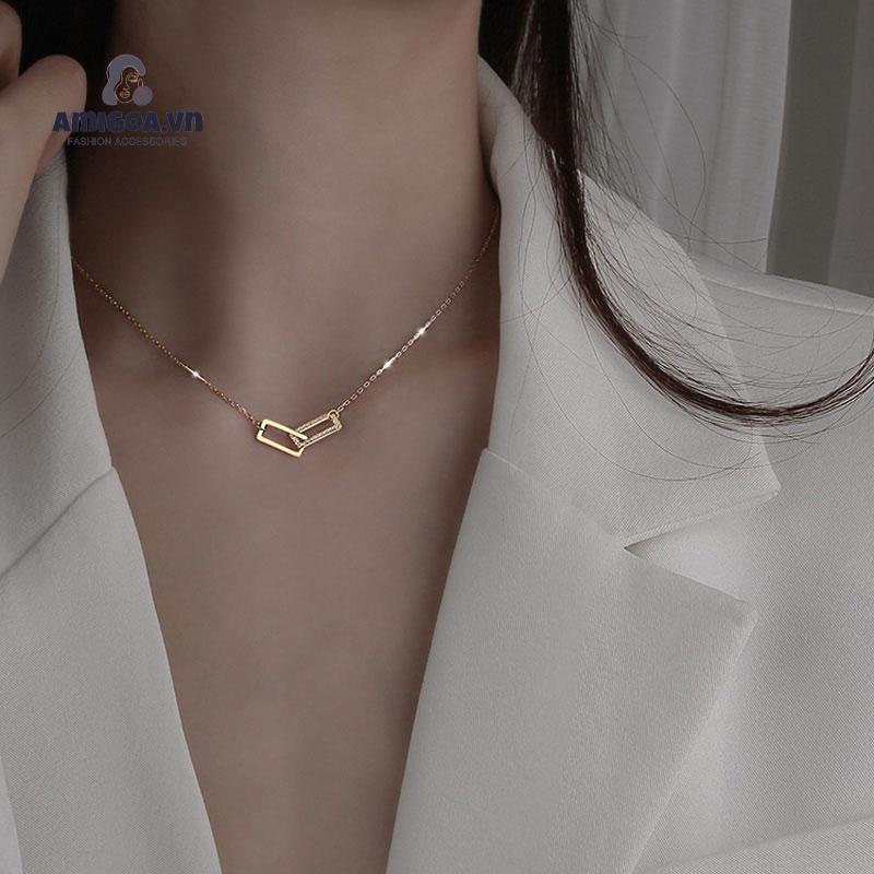Vòng cổ Hai Lớp Mặt Vuông Đơn Giản Sang Trọng Cho Nữ