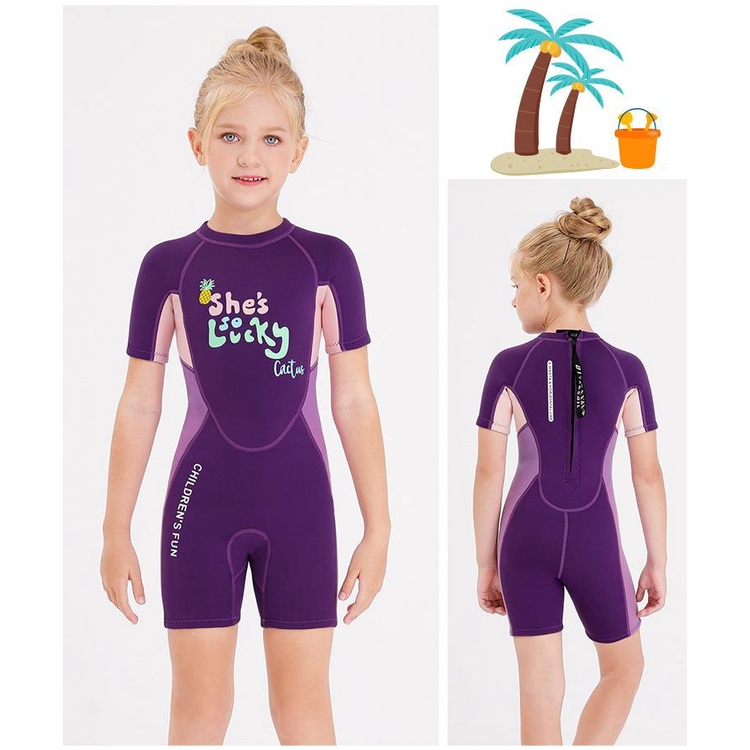 Đồ Bơi Giữ Nhiệt Tay Ngắn cho bé gái đồ lặn chuyên nghiệp She's so lucky cao su tổng hợp 2,5mm Dive &amp;Sail M150651K