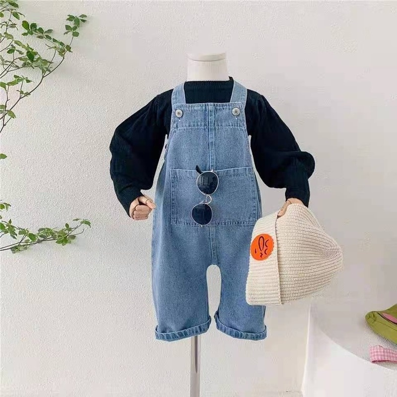 Quần yếm Denim dáng rộng phong cách Hàn Quốc dễ thương thời trang mùa xuân cho bé 2021