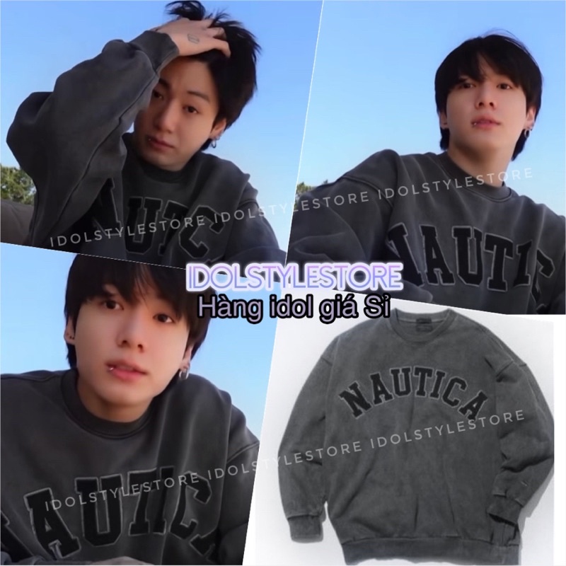 (Áo kèm card Idol) áo nỉ sweater xám như Jungkook BTS