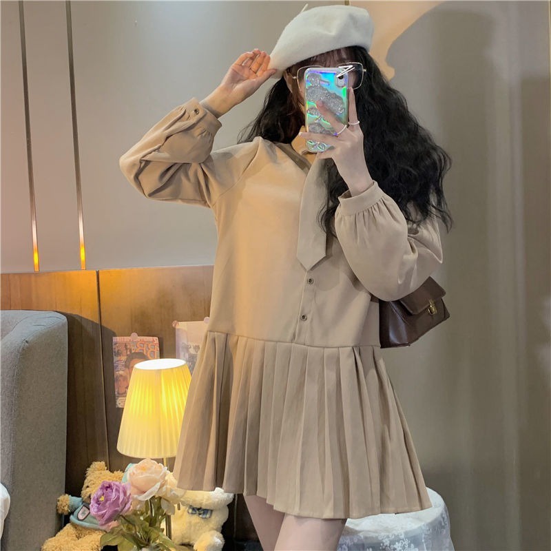 Set Áo Sơ Mi Dài Tay Cổ Chữ V + Đầm Len Dài Tay Cổ Bẻ Thiết Kế Mới Thời Trang Dành Cho Nữ