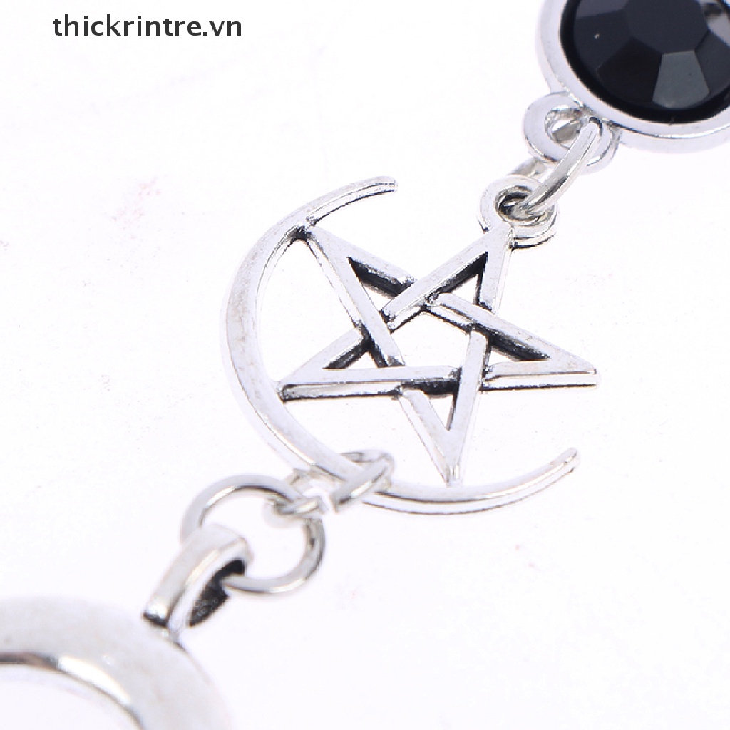 Bông Tai Đính Đá Đen Và Ngôi Sao Mặt Trăng Phong Cách Gothic