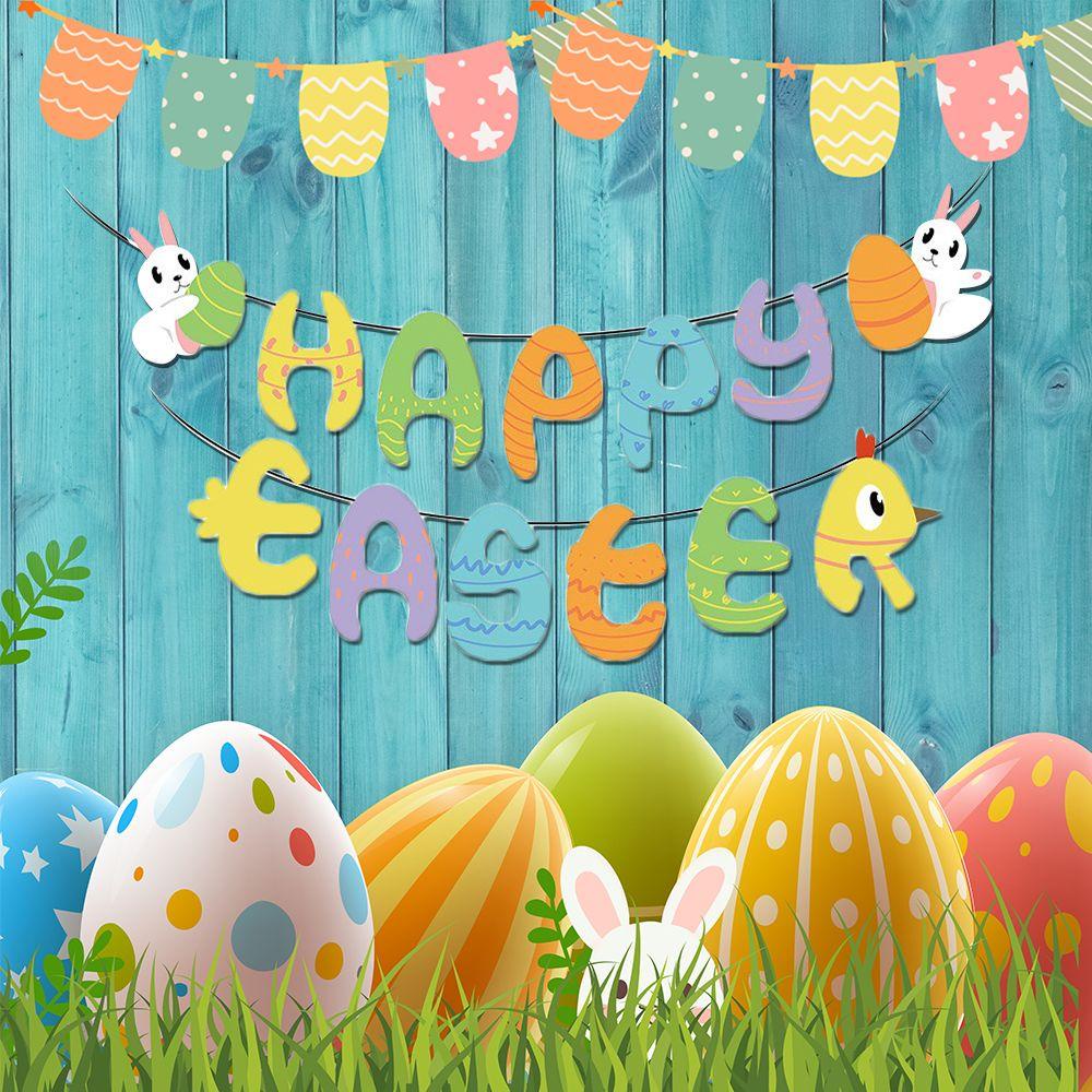 Dây Cờ Bằng Giấy Treo Trang Trí Tiệc Họa Tiết Thỏ Phục Sinh Độc Đáo
