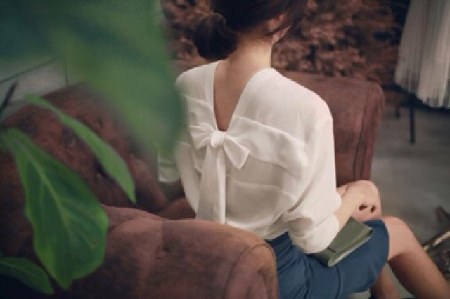 Áo sơmi voan nơ sau, có ảnh thật và clip