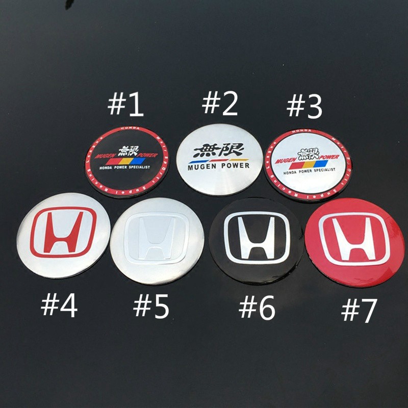 Set 4 Miếng Dán Logo Mugen 56.5mm Bằng Kim Loại Trang Trí Trục Bánh Xe Hơi Honda