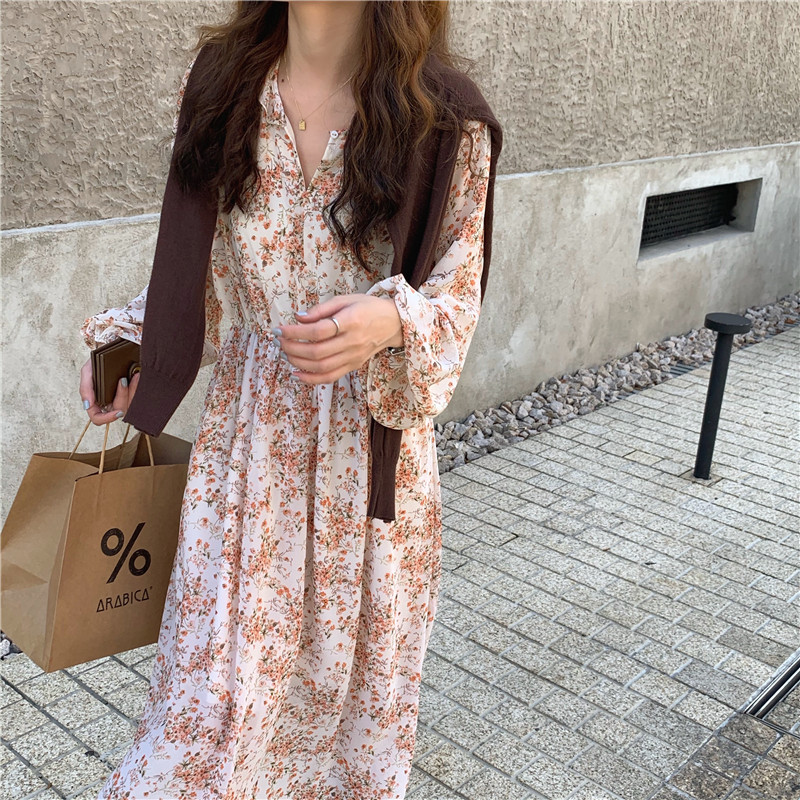 Đầm Voan Hoa Dài Tay Thời Trang Sành Điệu 38111