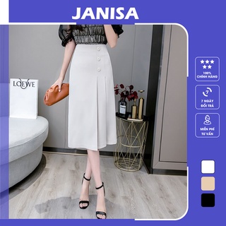 Chân váy xếp ly chữ A qua gối dài lưng cao ulzzang JANISA CV13