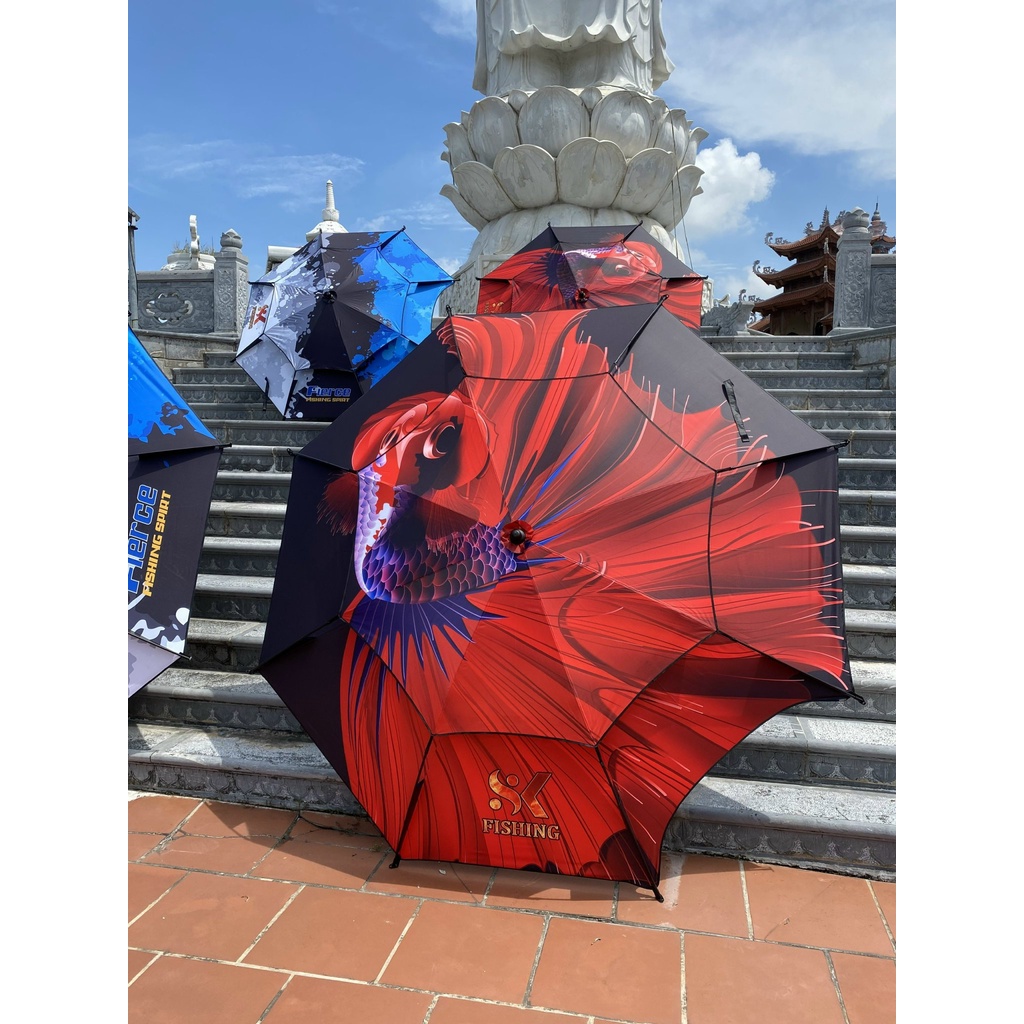 Ô Câu Cá Ô Dù Che Nắng Mưa 2 Tầng SK FISHING Cá KOI - Biển Xanh Cao Cấp  Có Size 2M2 và 2.6M - Đồ Câu Đại Tín
