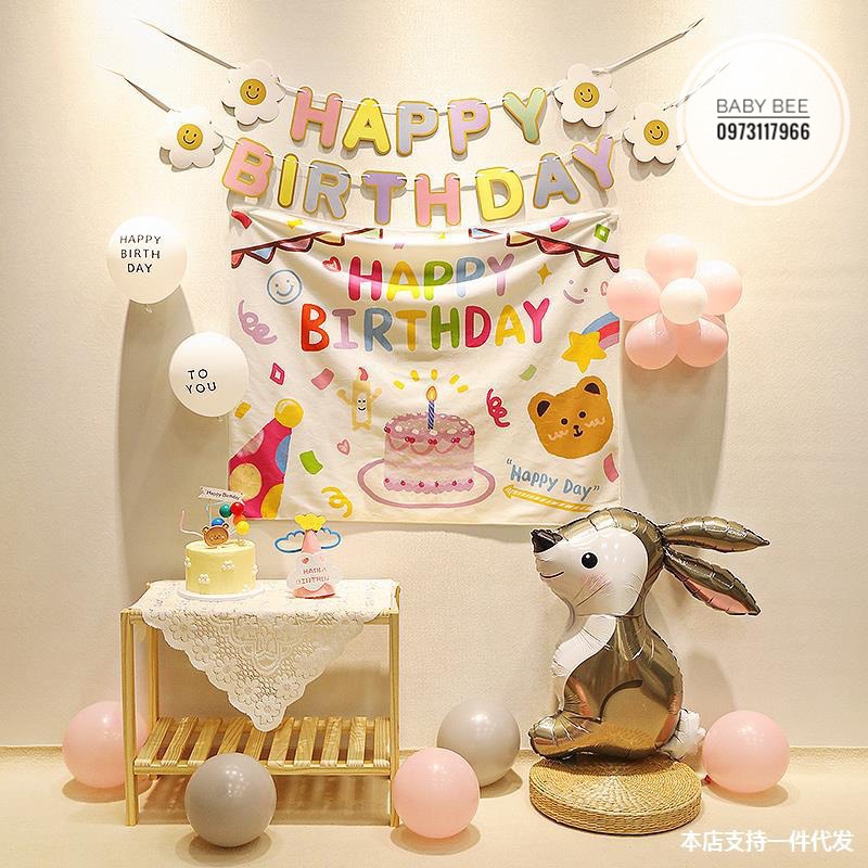 Dây Chữ Sinh Nhật Happy Birthday Sắc Màu Hoa Cúc Giấy Phong Cách Hàn Quốc