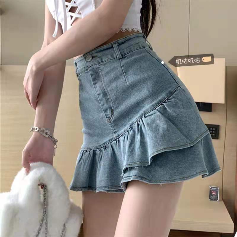 Chân váy jean Chữ A Lưng Cao Thiết Kế Mới Quyến Rũ Thời Trang