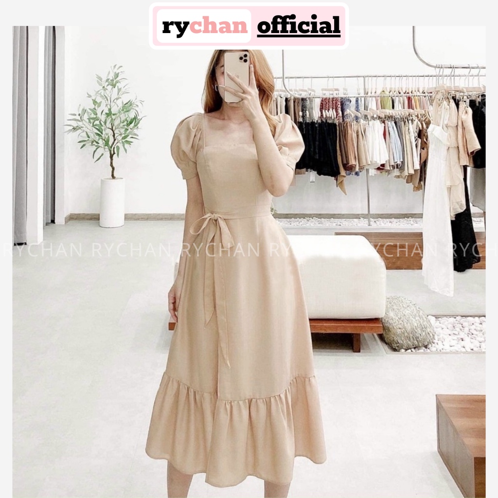 Đầm Váy Nữ Dự Tiệc Cưới Cổ Vuông Đuôi Cá Tay Ngắn Thắt Nơ Eo Xẻ Tà Quyến Rũ 2 Màu Nude Trắng [ẢNH THẬT CUỐI] - DX9708