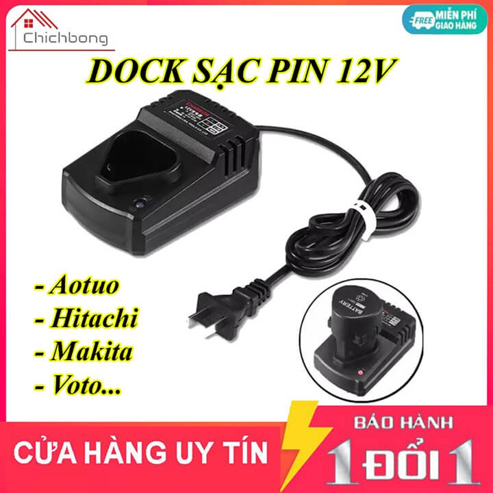 Đế sạc pin máy khoan Makita dewalt Autuo pin 12V li-ion tự ngắt, dock sạc pin máy khoan cầm tay