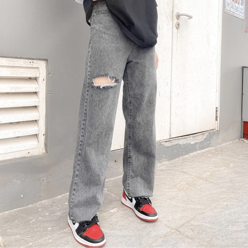[Ảnh thật] Quần bò nữ loe rách gối 30236 jean ống rộng rách trendy 1969storehue