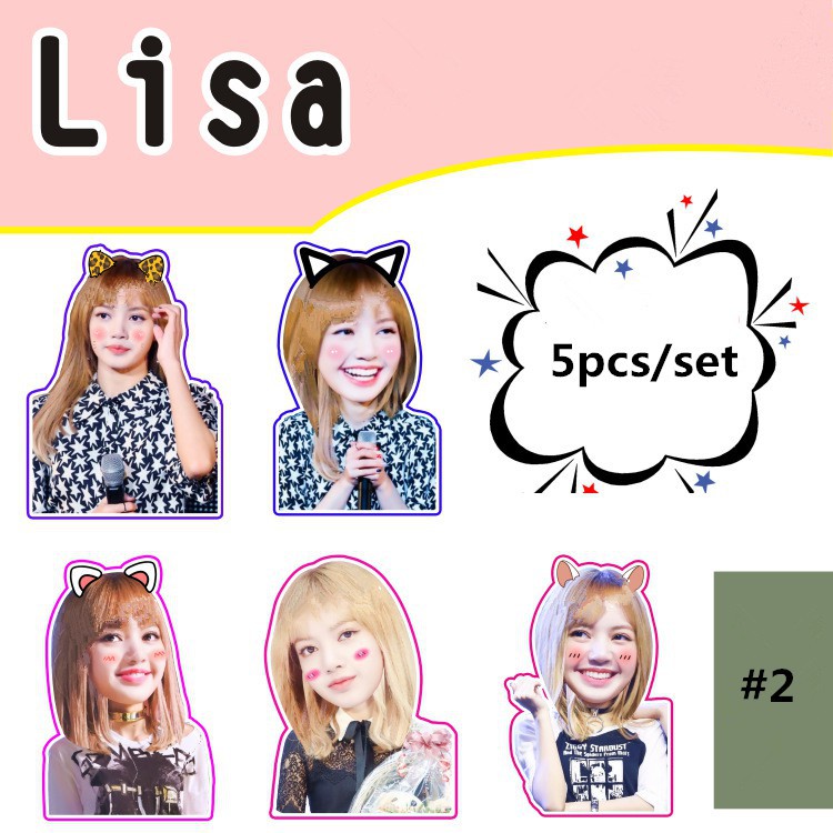 Bộ 5 tấm hình dán nhóm nhạc KPOP blackpink Lisa dễ thương