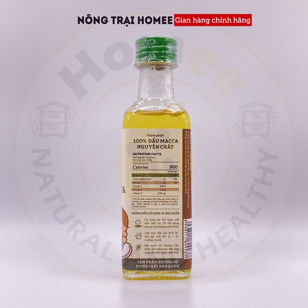 Dầu hạt Macca nguyên chất cho bé ăn dặm OILNY 100ml 9-NGHĨA | Gia vị ăn dặm dành cho bé từ 6 tháng | NÔNG TRẠI HOMEE