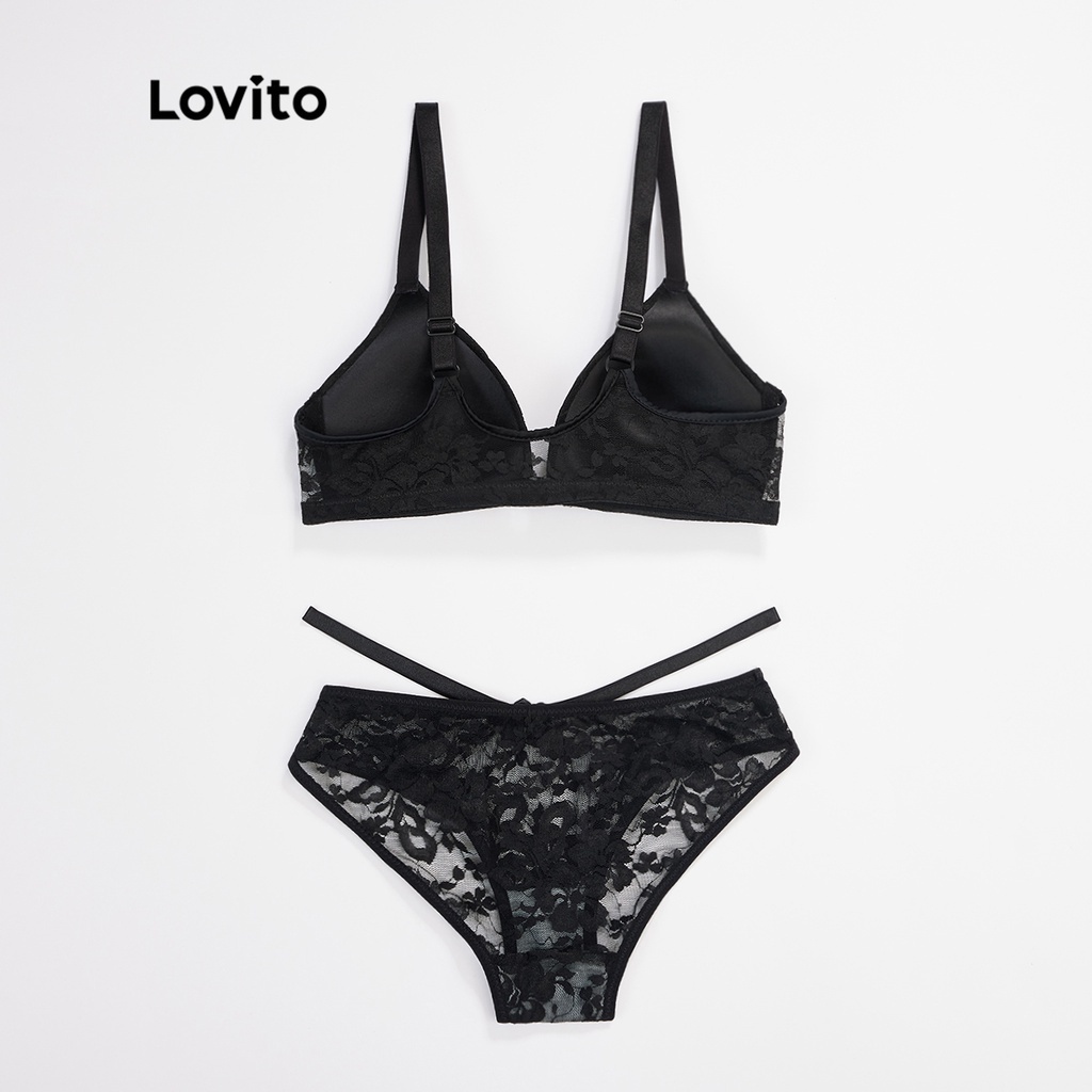 Bộ áo ngực ren LOVITO phong cách gợi cảm cho nữ L17X280 (màu đen)