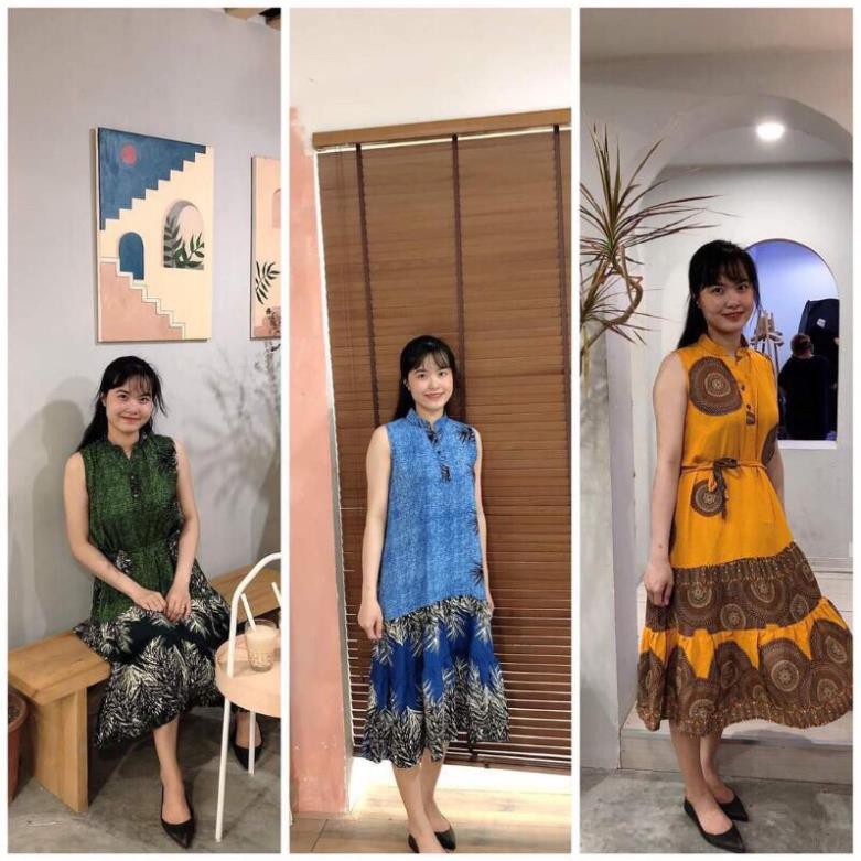 Váy Lanh Cổ Trụ dáng dài và ngắn, hoạ tiết, hàng đẹp không nhăn