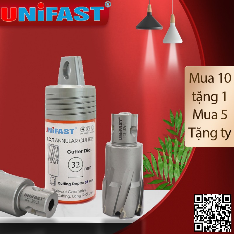 Mũi khoan từ hợp kim phi 32 Unifast TCT 32x35 sâu 35mm