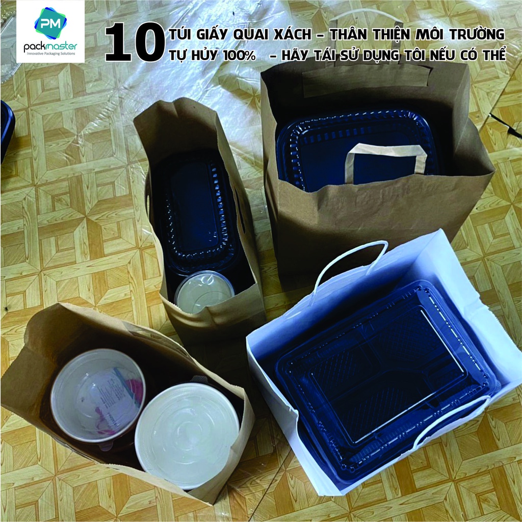 Lẻ 10 chiếc Túi giấy quai xách đáy rộng - Tự hủy 100% - Thân thiện môi trường