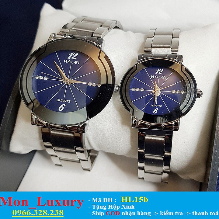 ĐỒNG HỒ NAM NỮ HALEI 457 DÂY BẠC ĐẸP LONG LANH