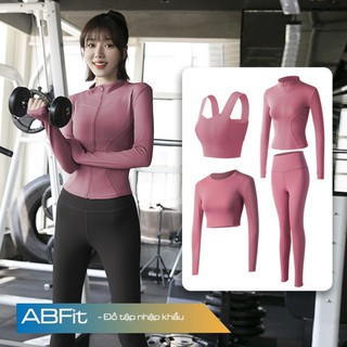 Set tập Gym, Yoga cao cấp 4 món bộ đồ tập thiết kế basic ôm body đủ size nhiều màu siêu co giãn | ABFIT