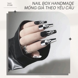 Nail Box Handmade họa tiết lửa trắng đen cá tính