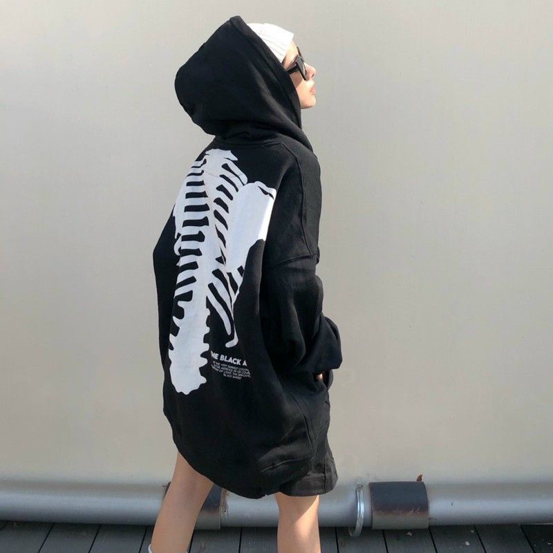 Hodie nỉ ngoại Unisex hình bộ xương