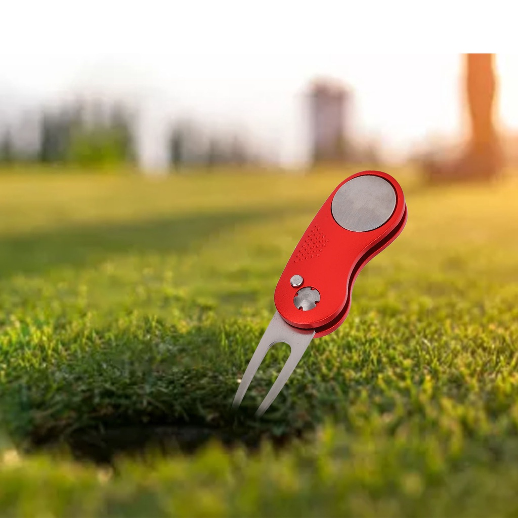 Dụng cụ sửa chữa Divot chơi gôn Nĩa không gỉ với nút bật lên Màu xanh lá cây
