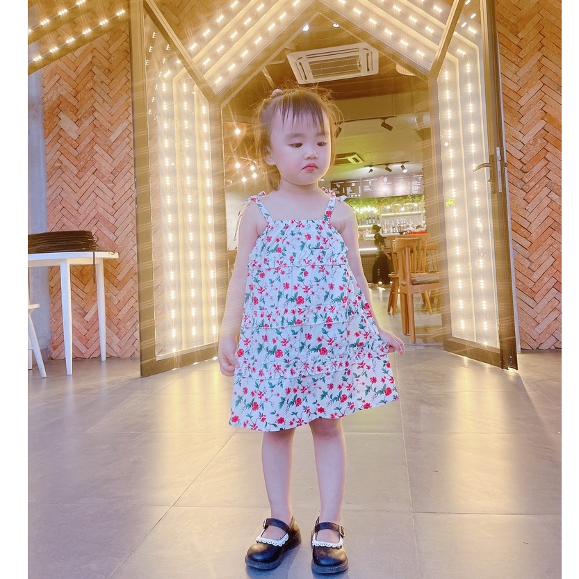 Váy thô công chúa 2 dây đính nơ cho bé gái 8 đến 20kg