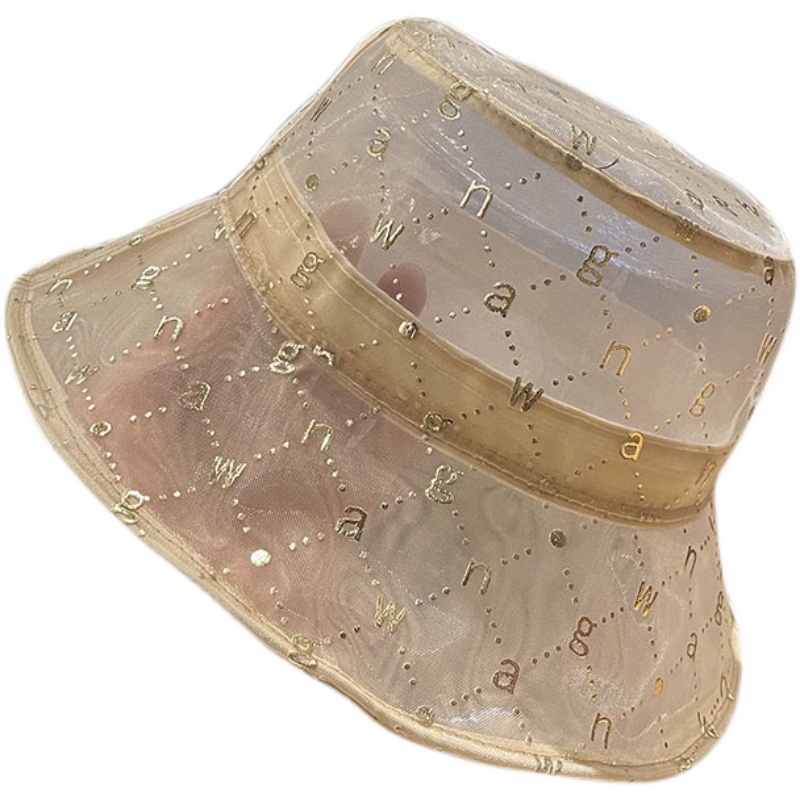 Nón Tai Bèo Phối Lưới Mỏng Thoáng Khí In Chữ Màu Vàng Kim Phong Cách Nhật Bản Thời Trang Mùa Hè Cho Nữ