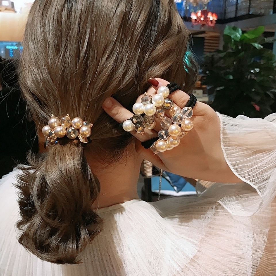 Dây Cột Tóc Đính Ngọc Trai Pha Lê Phong Cách Hàn Quốc Sang Trọng